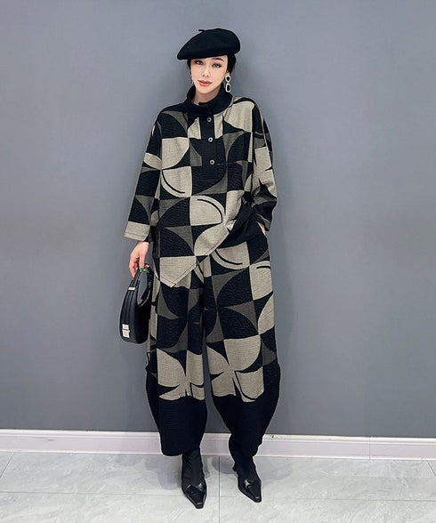 Geometric Pattern Top & Pants Co-ord